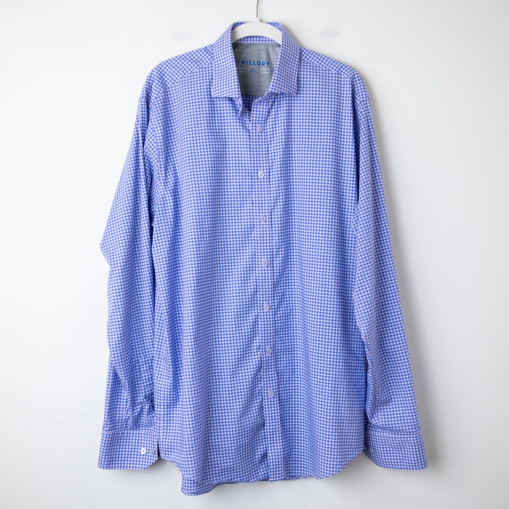 Twillory Shirt Gingham Traditional Fit Mens 16.5 / 36-37 Blue Pink Performance
